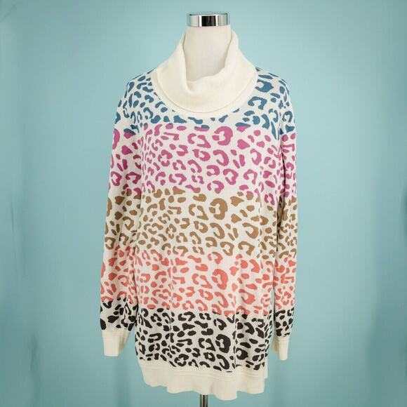 Soft Surroundings Size XL Leone Jacquard Cheetah Animal Print Turtleneck Sweater - Picture 1 of 5